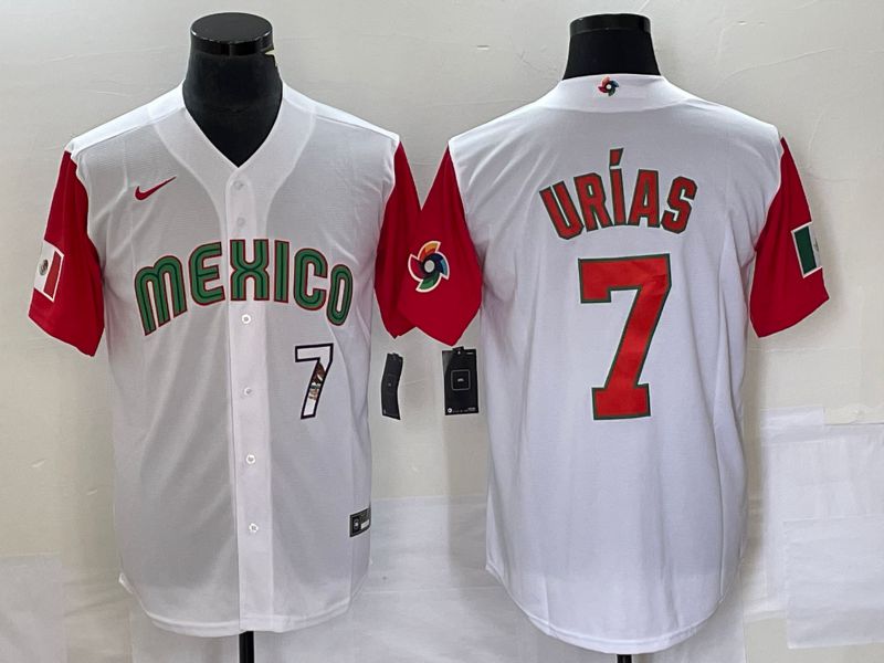 Men 2023 World Cub Mexico #7 Urias White orange Nike MLB Jersey1